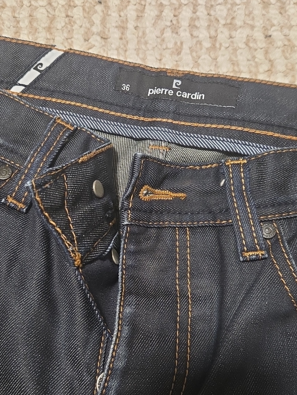 Pierre Cardin Slim Straight Men’s Jeans in Dark Indigo with Tan Stitching